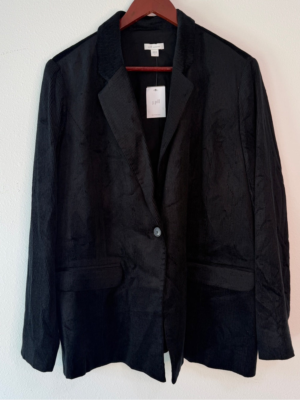 J. Jill Black Velvet Corduroy Blazer Jacket Womens Large NWT One Button Pockets